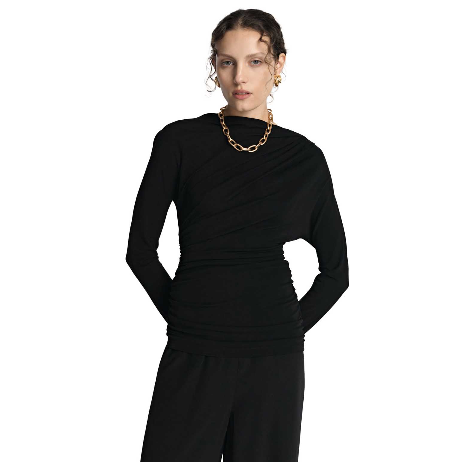 Veronika Maine Asymmetric Draped Neck Top